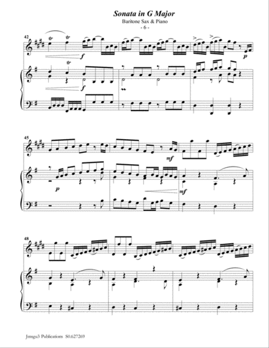 Telemann: Four Sonatas for Baritone Sax & Piano Baritone Saxophone scores gallery preview page 6