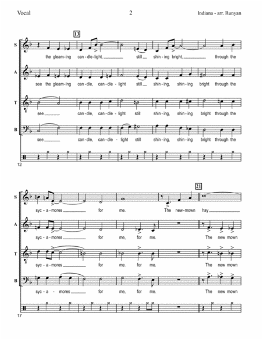 Indiana (Back Home Again in Indiana) (SATB Swing ver.) 4-Part scores gallery preview page 2