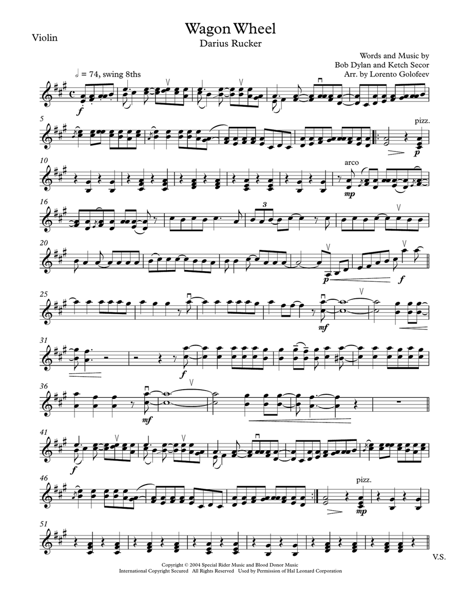 Wagon Wheel String Quartet scores gallery preview page 1
