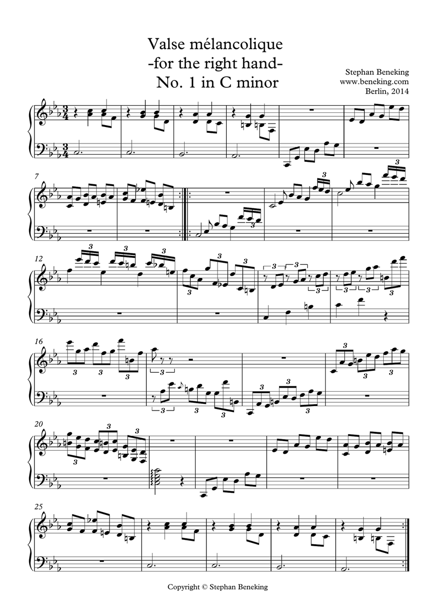 24 Valses melancoliques for one hand alone Piano Method scores gallery preview page 2