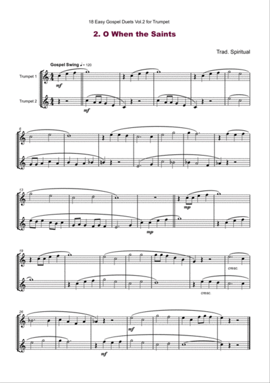 18 Easy Gospel Duets Vol.2 for Trumpet Trumpet Duet scores gallery preview page 4
