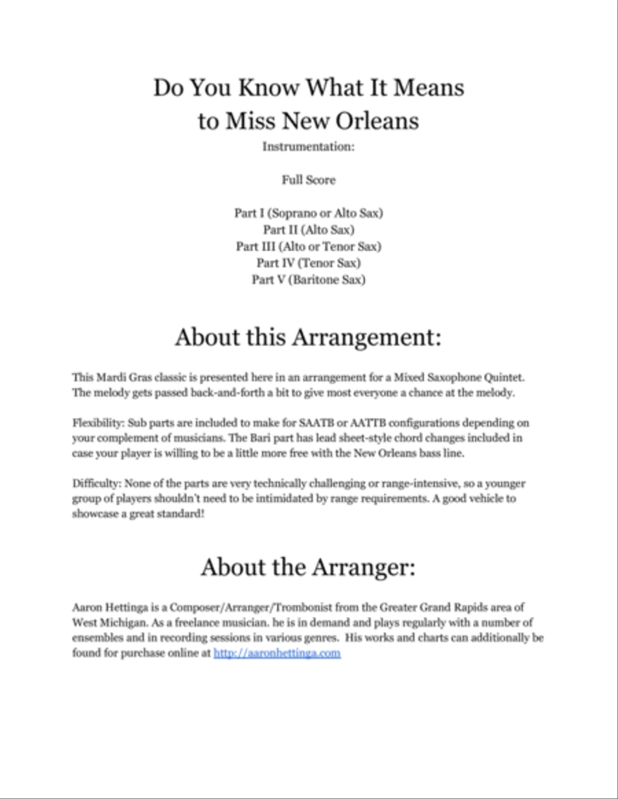Do You Know What It Means To Miss New Orleans Saxophone Quintet scores gallery preview page 2