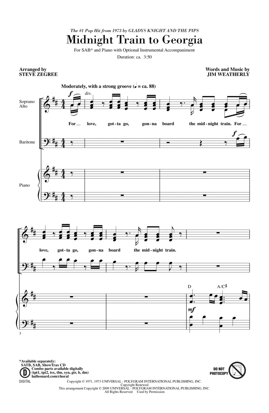 Midnight Train To Georgia 3-Part scores gallery preview page 1