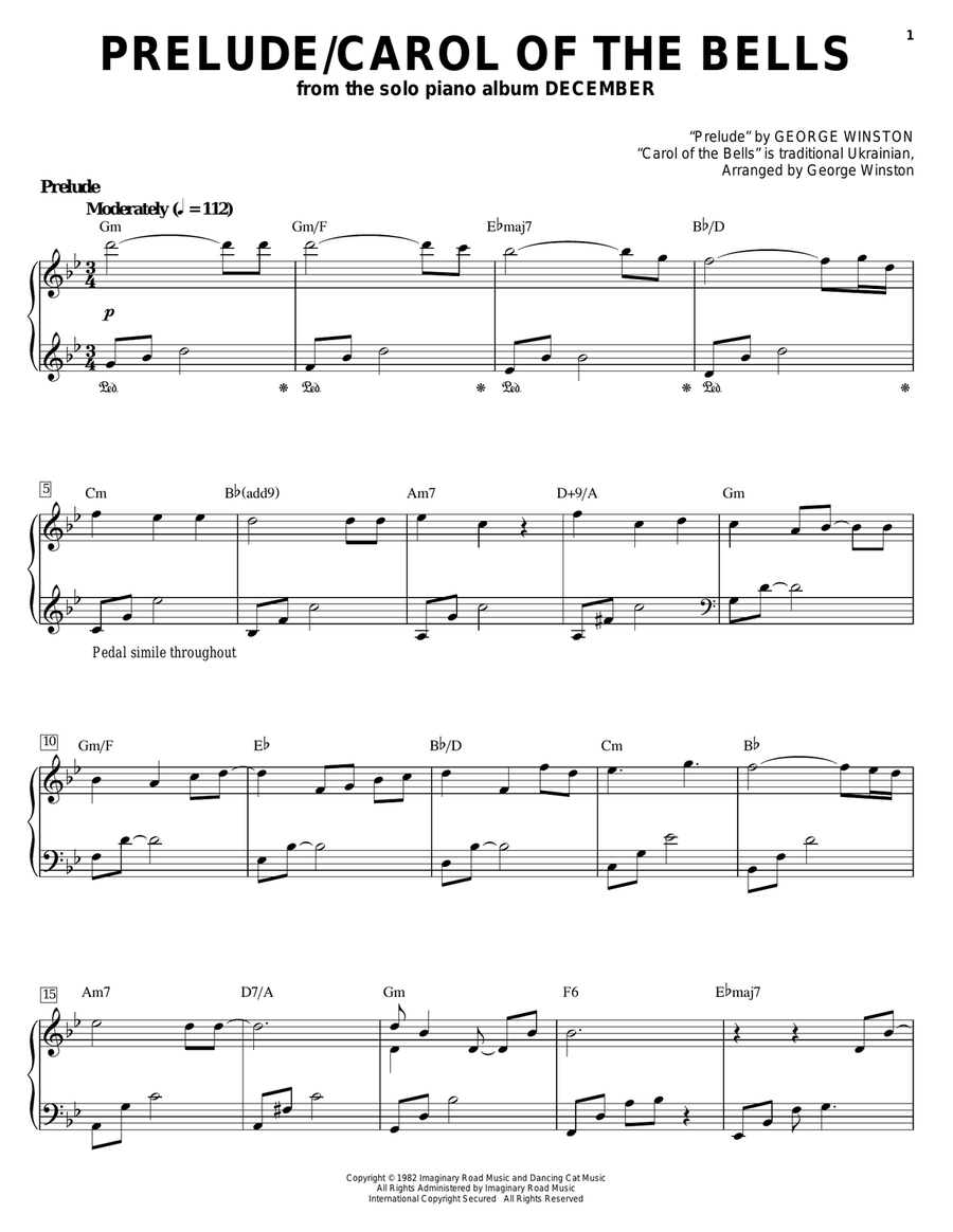 Prelude/Carol Of The Bells Piano Solo scores gallery preview page 1