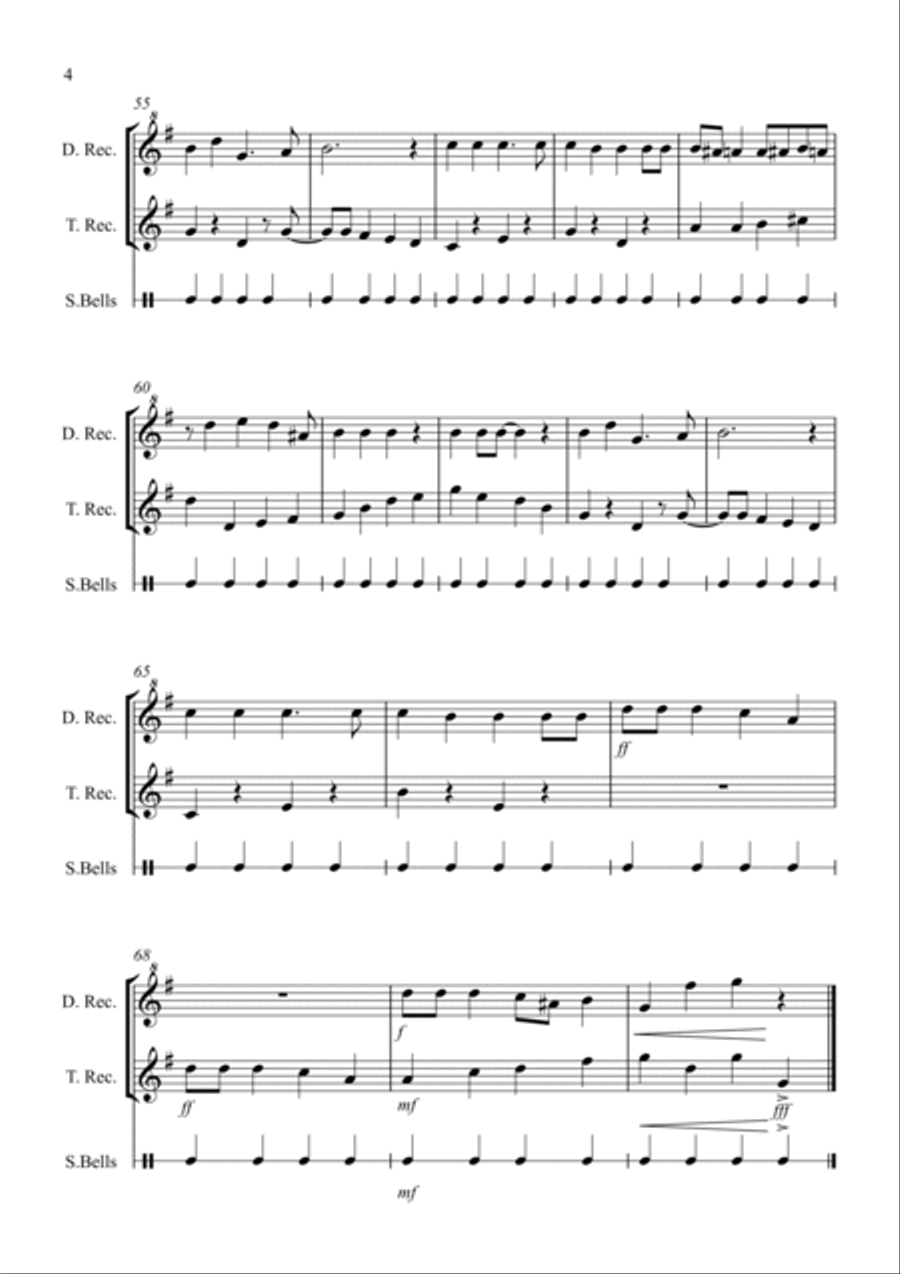 Jingle Bells (Jazzy Style!) for Descant and Tenor Recorder Duet Small Ensemble scores gallery preview page 4