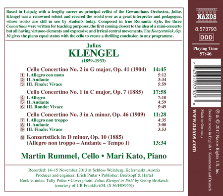 Klengel: Concertinos for Cello and Piano Nos. 1-3 - Concert Piece for Cello and Piano in D Minor, Op. 10