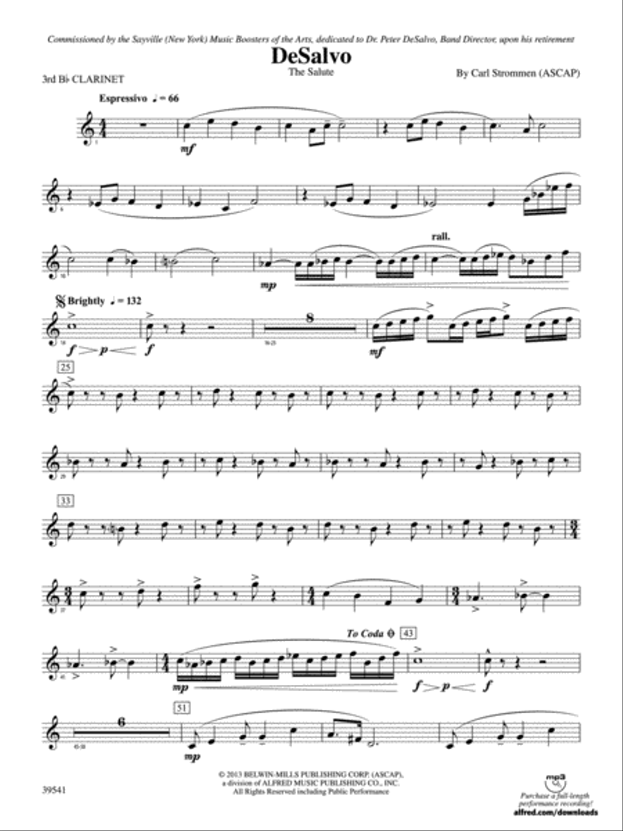 DeSalvo: 3rd B-flat Clarinet Concert Band scores gallery preview page 1