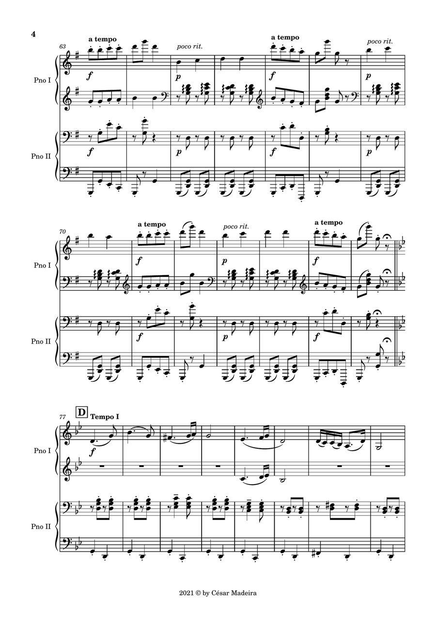 Hungarian Dance No.5 by Brahms - Easy Piano Four Hands (Full Score and Parts) Chamber Music scores gallery preview page 5