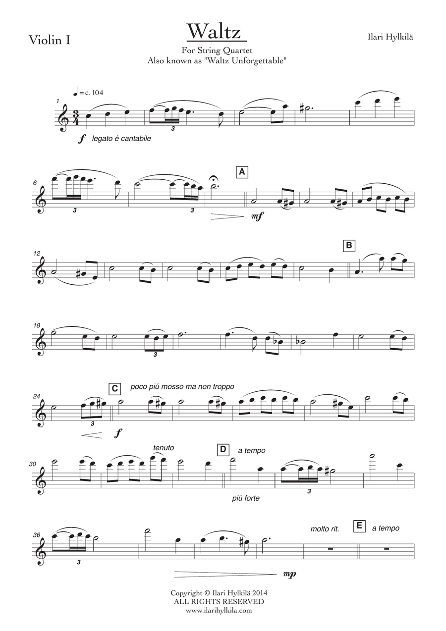 Waltz Unforgettable - for String Quartet String Quartet scores gallery preview page 4