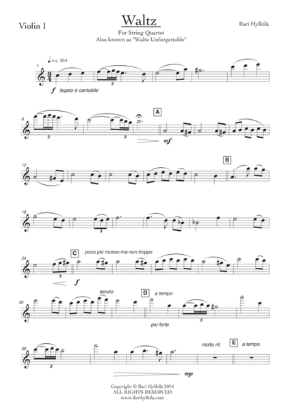 Waltz Unforgettable - for String Quartet image number null