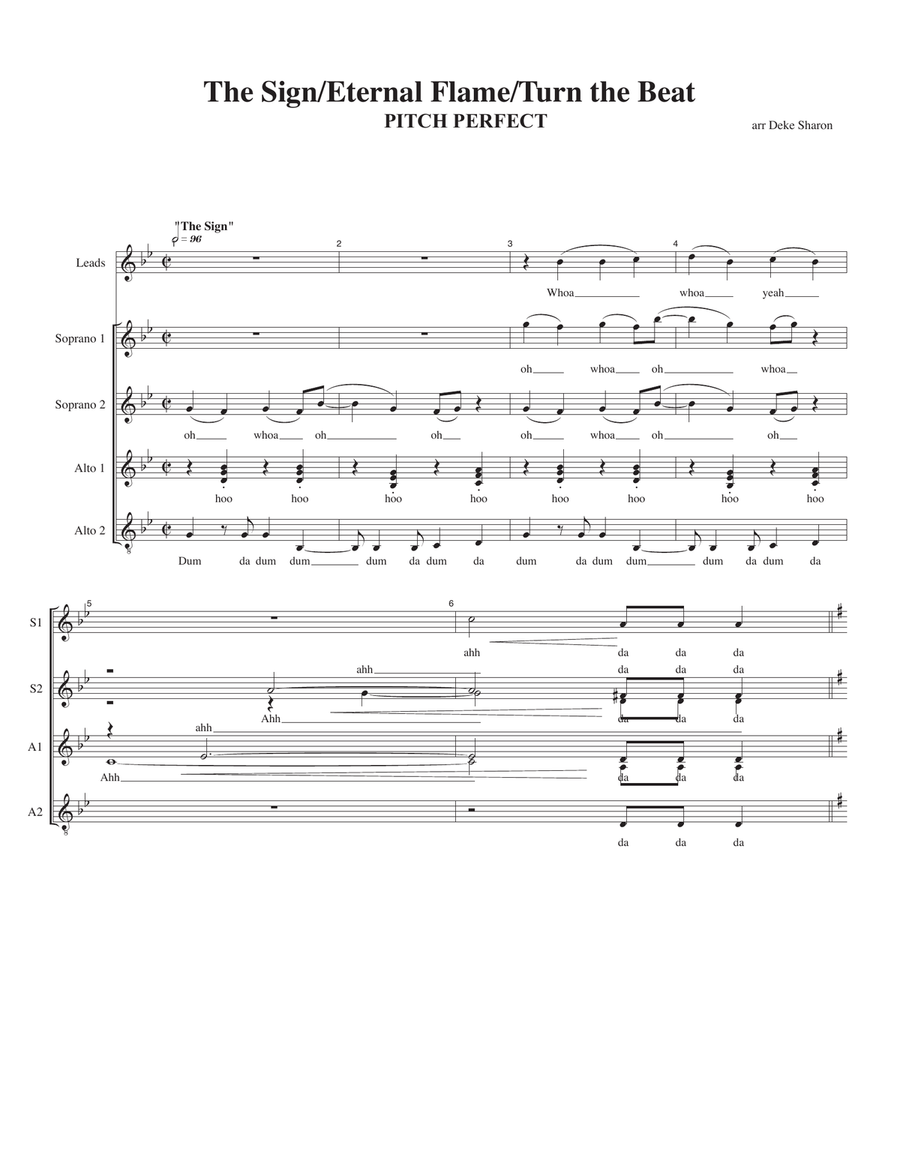 Medley: I Saw The Sign with Eternal Flame and Turn The Beat Around SSAA scores gallery preview page 1