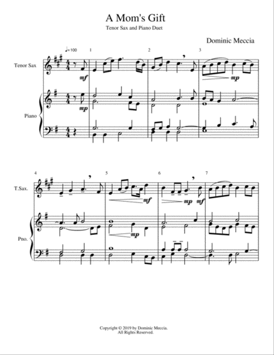 A Mom's Gift- A Tenor Sax and Piano Duet Woodwind Duet scores gallery preview page 1