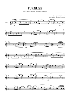 Beethoven • Für Elise / Pour Elise • oboe sheet music