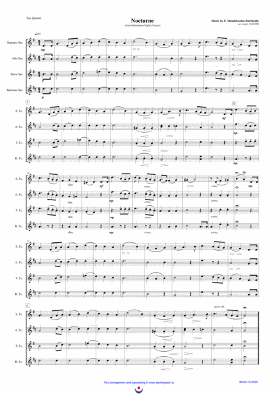 Nocturne ( Midsummer Night's Dream) Woodwind Quartet scores gallery preview page 1