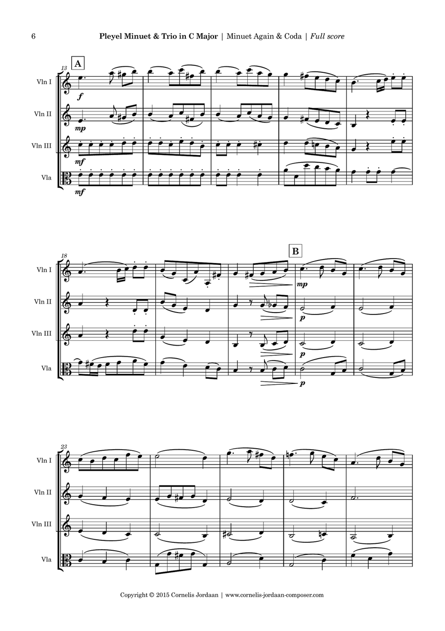 PLEYEL : Easy Minuet & Trio for 3 violins & viola String Quartet scores gallery preview page 6