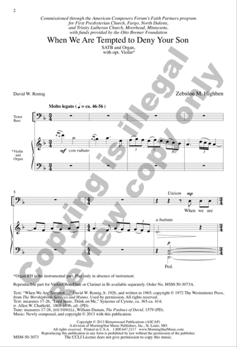 When We Are Tempted to Deny Your Son 4-Part scores gallery preview page 2