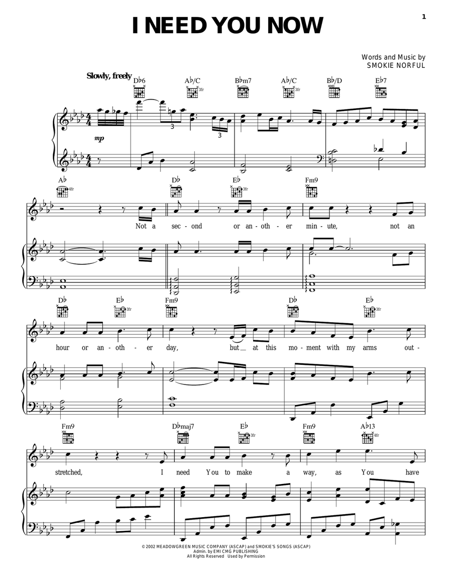 I Need You Now Piano, Vocal, Guitar scores gallery preview page 1