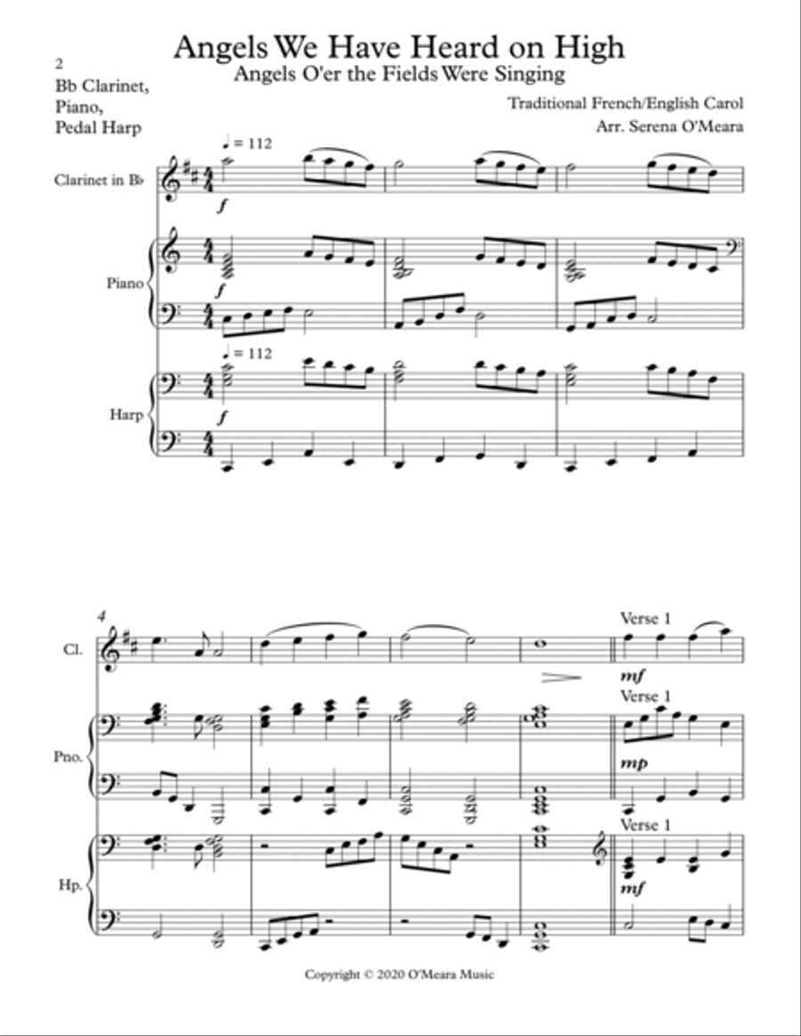 Angels We Have Heard On High, Trio for Bb Clarinet, Pedal Harp and Piano image number null