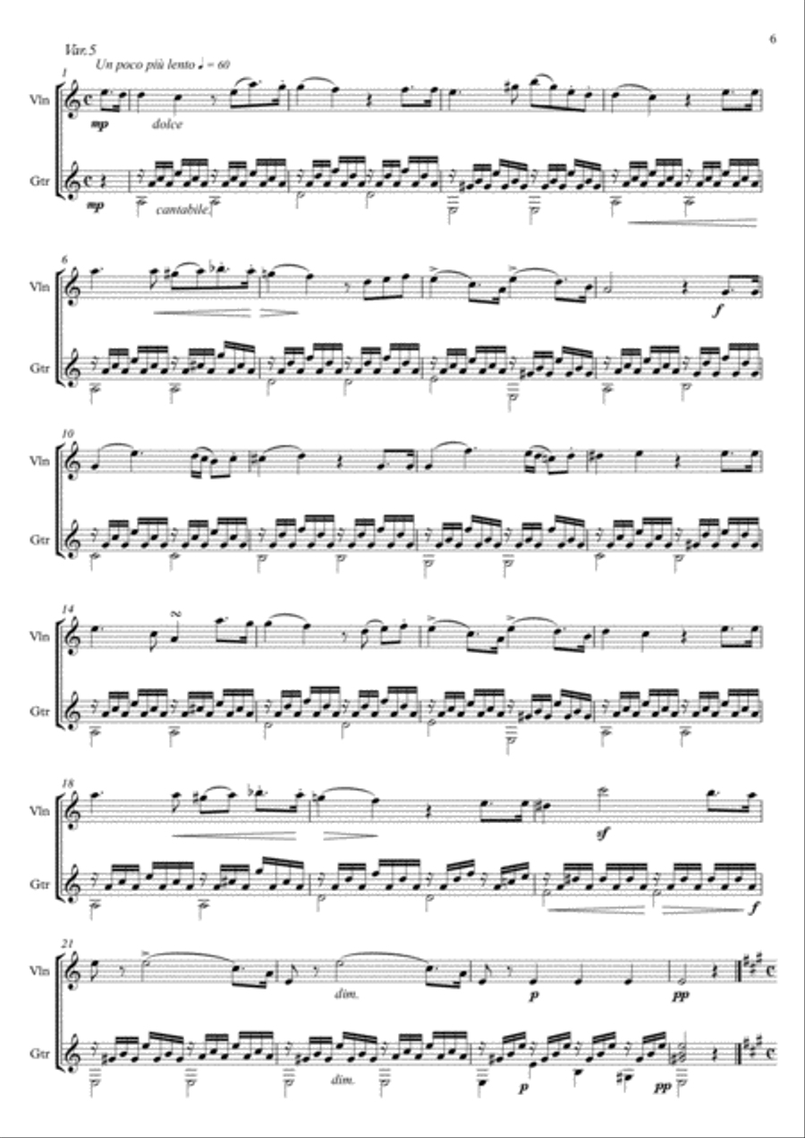 Violin Guitar duet by Mauro Giuliani String Duet scores gallery preview page 6