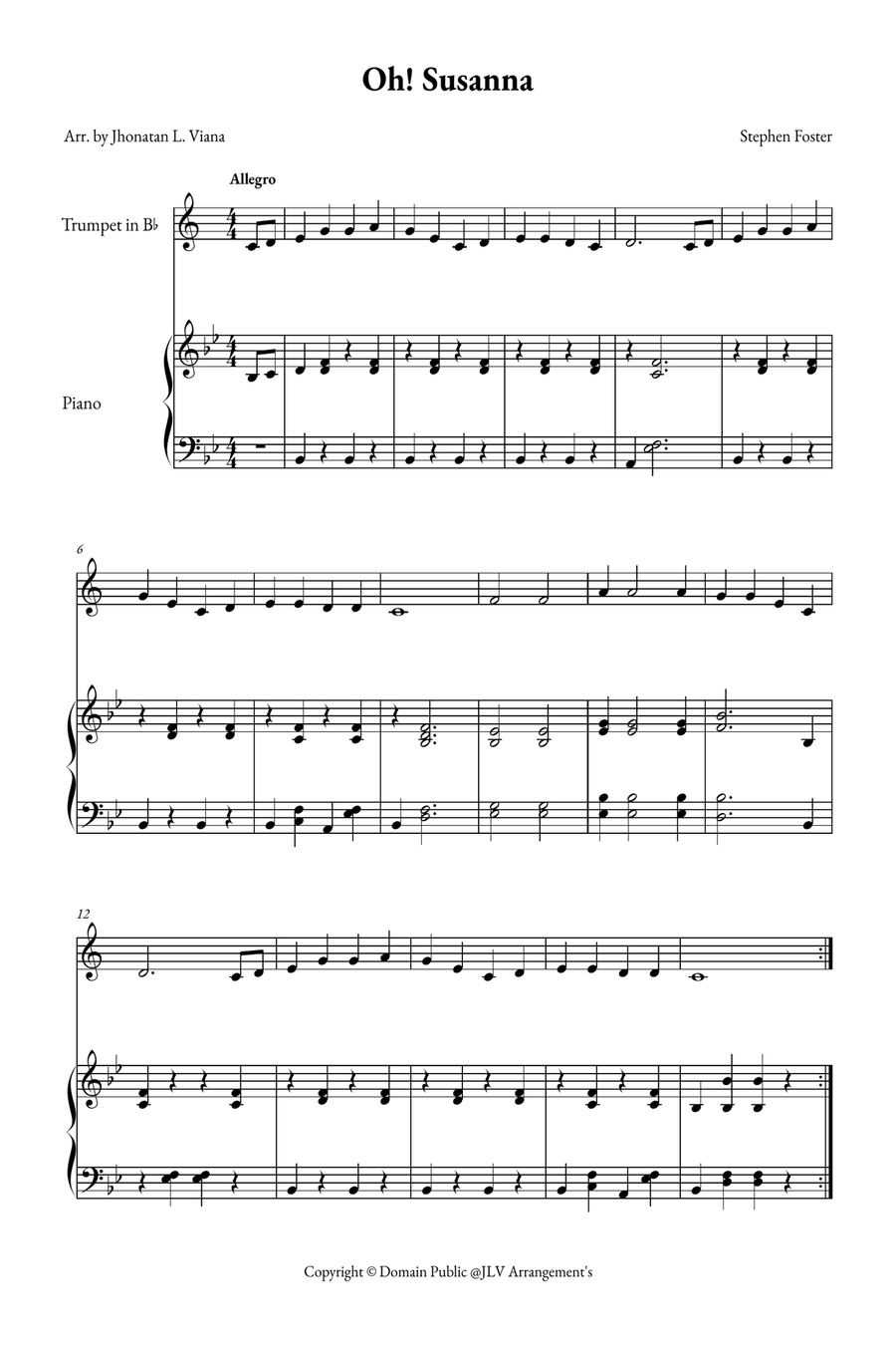 Oh! Susanna B-Flat Trumpet scores gallery preview page 1