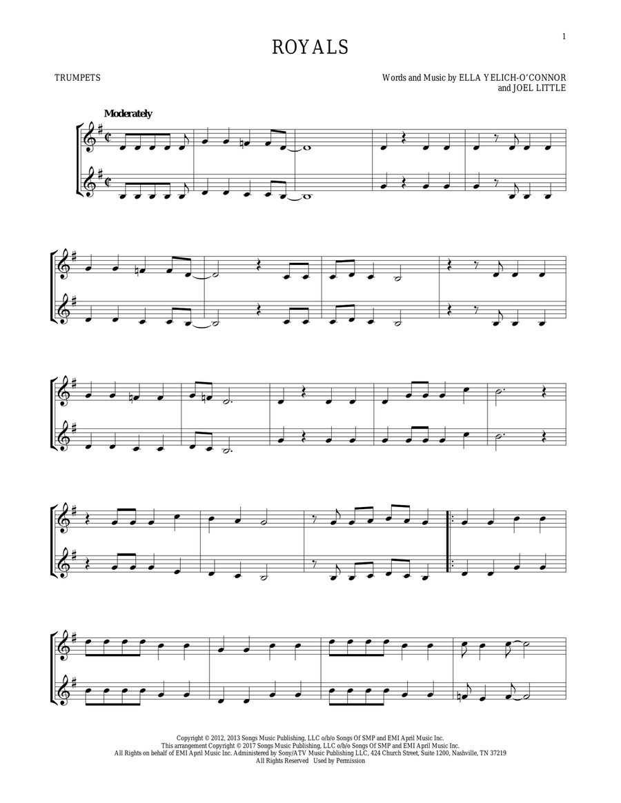 Royals Trumpet Duet scores gallery preview page 1