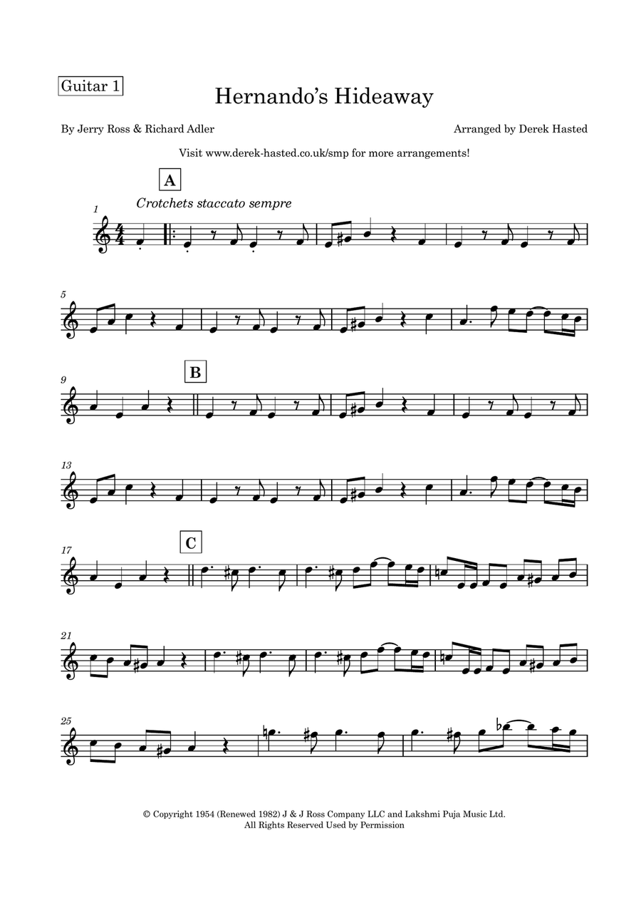 Hernando's Hideaway Guitar Ensemble scores gallery preview page 4