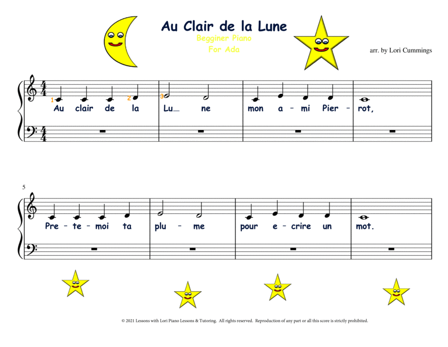 Au Clair de la Lune Piano Method scores gallery preview page 1