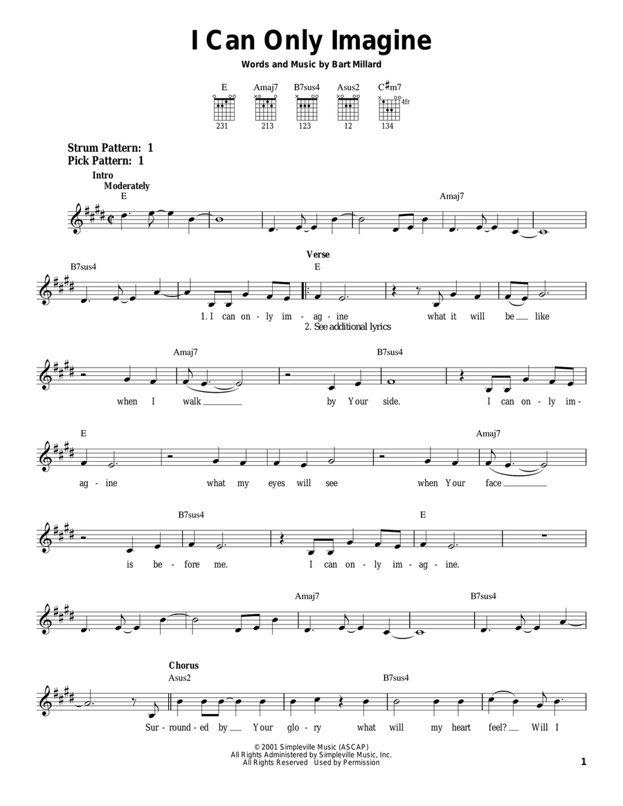 I Can Only Imagine Easy Guitar scores gallery preview page 1