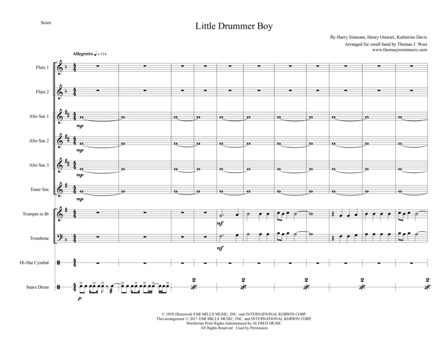 The Little Drummer Boy Concert Band scores gallery preview page 1