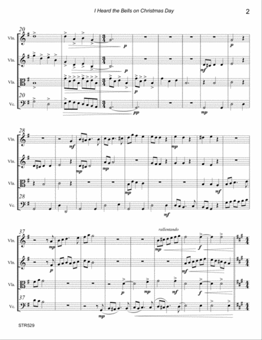 I HEARD THE BELLS ON CHRISTMAS DAY - unaccompanied STRING QUARTET (Grade 3+) A Cappella scores gallery preview page 2