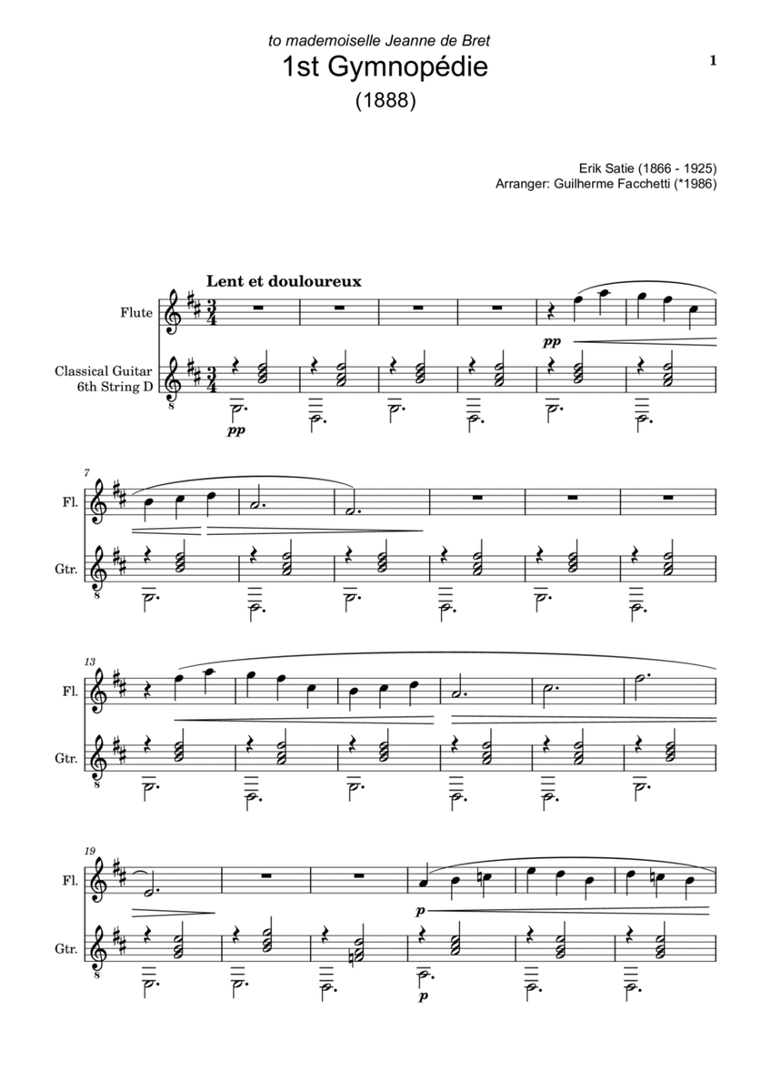 Erik Satie - 1st Gymnopédie. Arrangement for Flute and Classical Guitar image number null