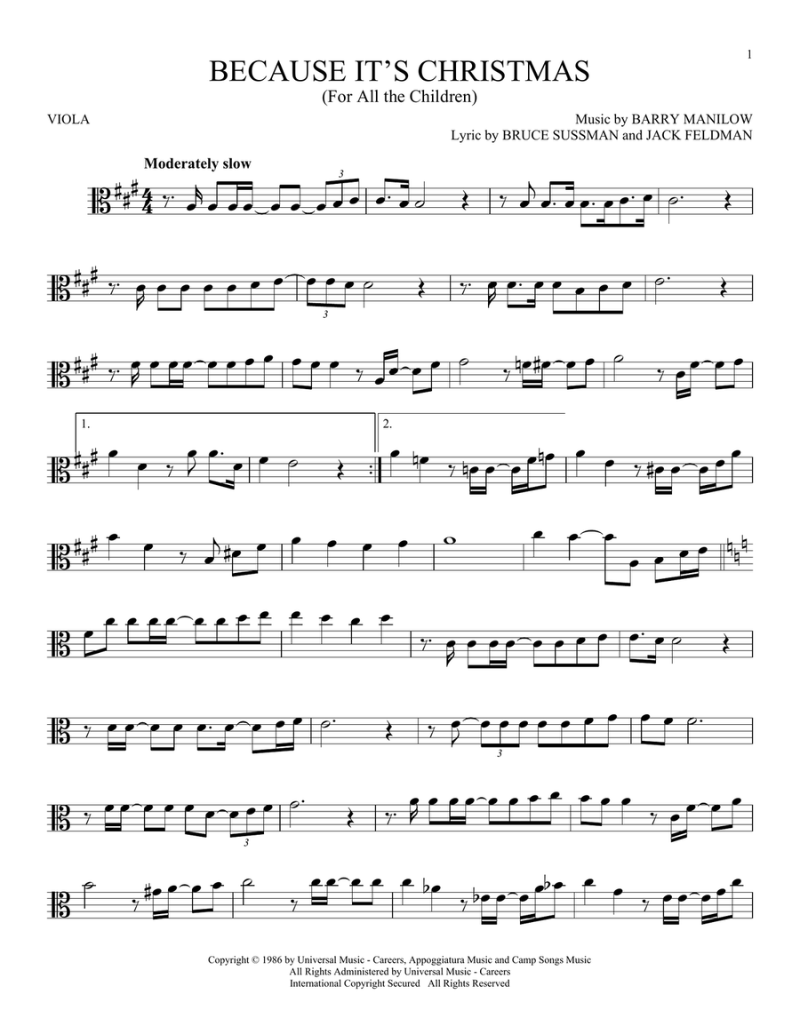 Because It's Christmas (For All The Children) Viola Solo scores gallery preview page 1