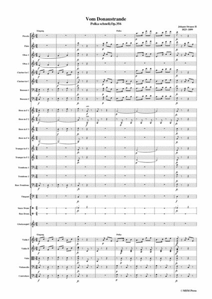 Johann Strauss II-Vom Donaustrande,Polka schnell,Op.356,for Orchestra image number null