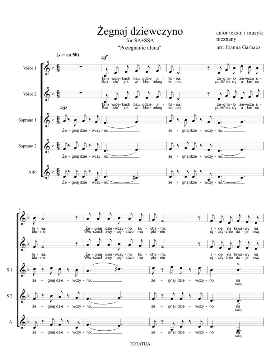 Żegnaj dziewczyno (Pożegnanie ułana) SSAA scores gallery preview page 1