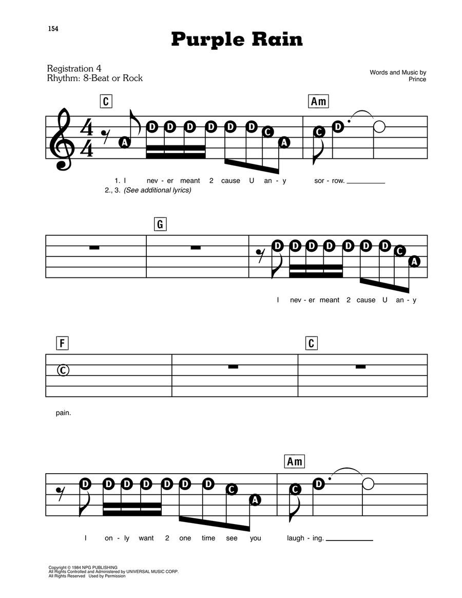 Purple Rain Electronic Keyboard scores gallery preview page 1