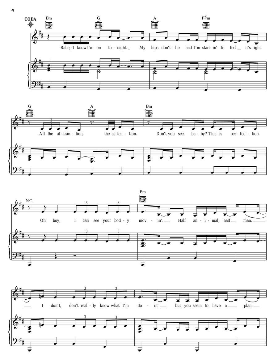 Hips Don't Lie Piano, Vocal, Guitar scores gallery preview page 4