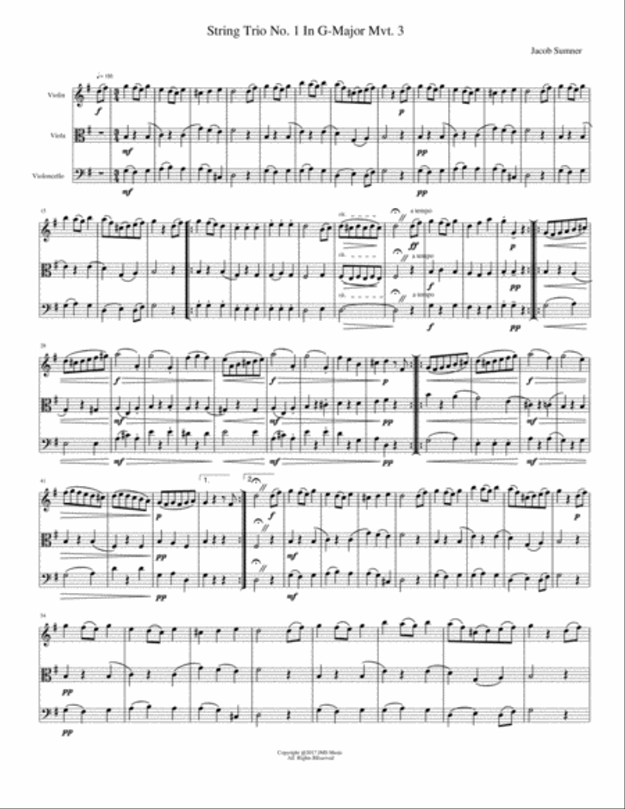 String Trio No. 1 In G-Major Mvt. 3 String Trio scores gallery preview page 1