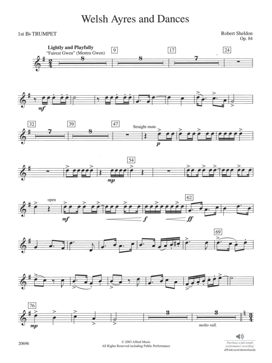 Welsh Ayres & Dances: 1st B-flat Trumpet Concert Band scores gallery preview page 1