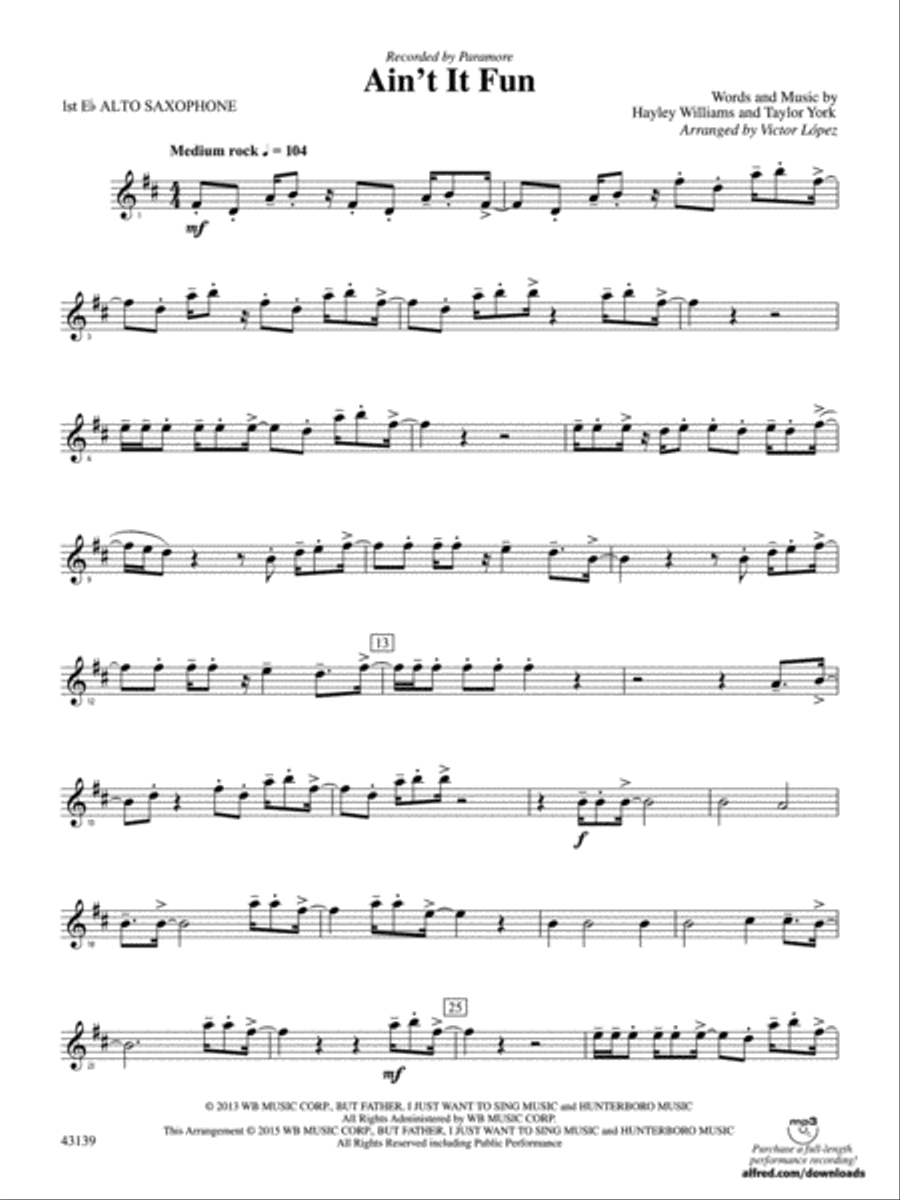 Ain't It Fun: E-flat Alto Saxophone Concert Band scores gallery preview page 1