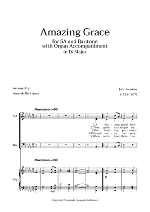 Amazing Grace in Db Major - SA and Baritone with Organ Accompaniment
