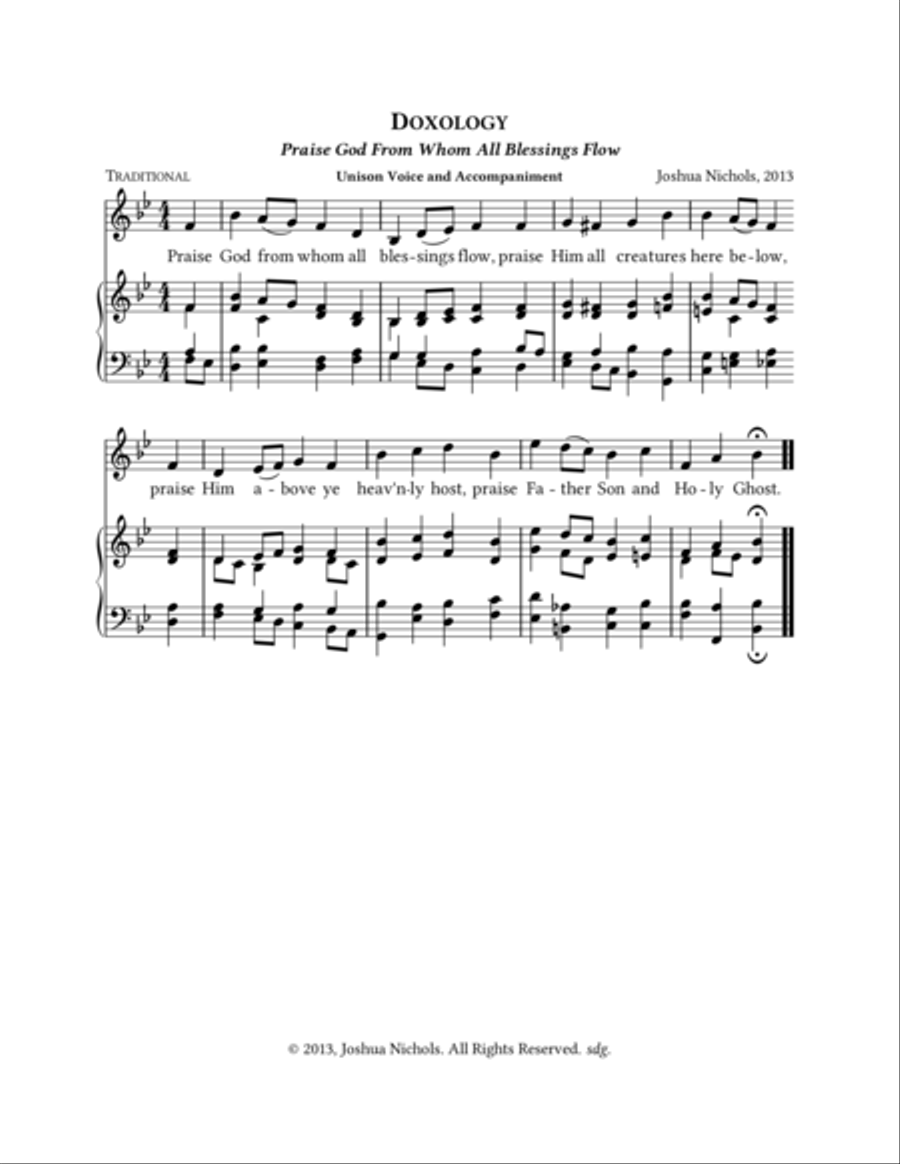Praise God From Whom All Blessings Flow 4-Part scores gallery preview page 1