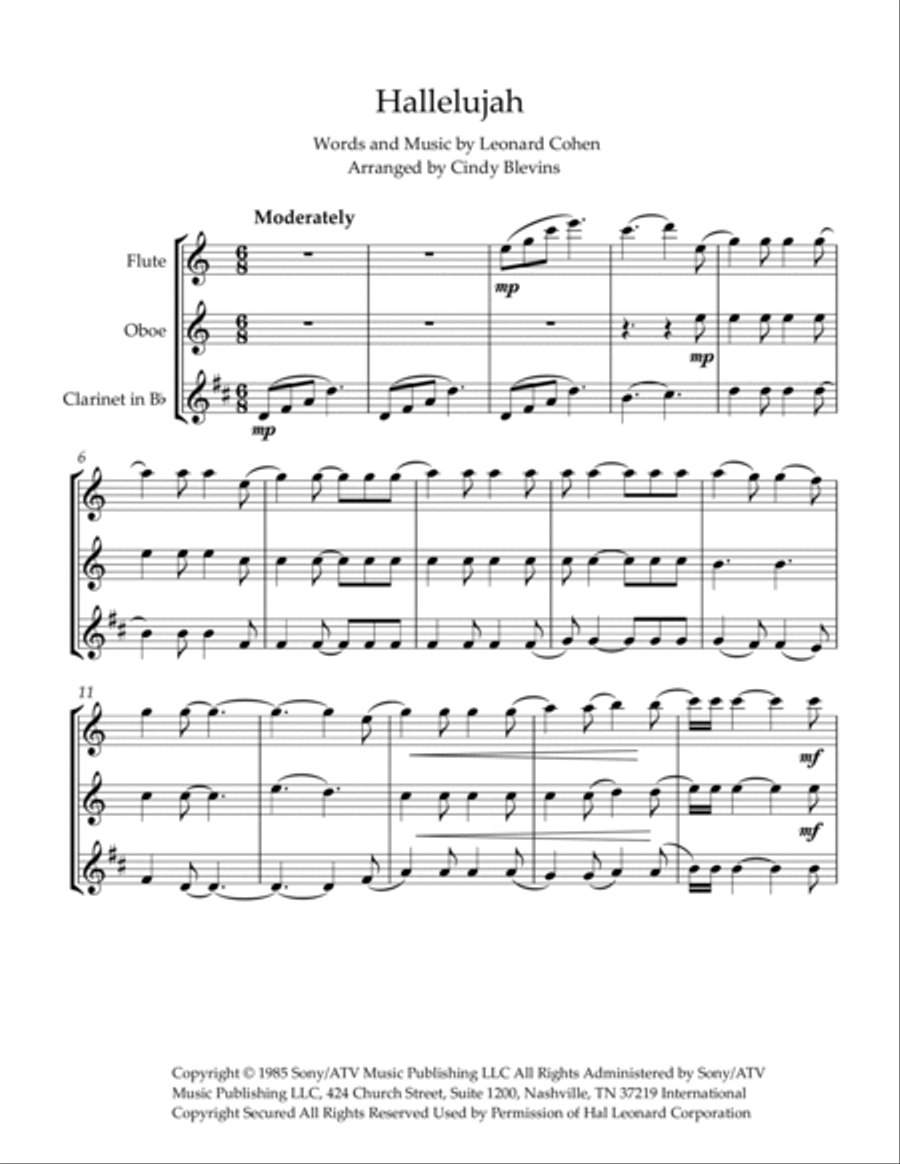 Hallelujah Woodwind Trio scores gallery preview page 2