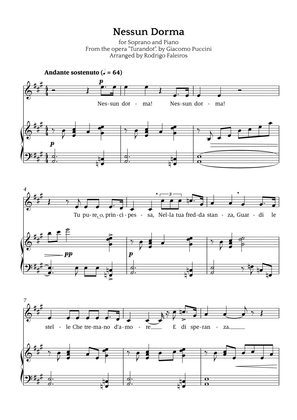 Nessun Dorma (for soprano and piano)