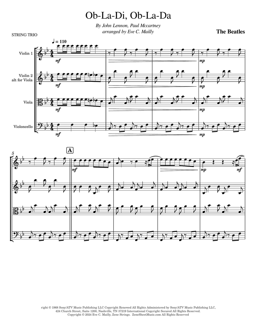 Ob-la-di, Ob-la-da String Trio scores gallery preview page 1