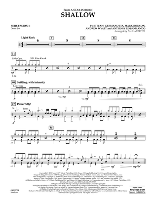Book cover for Shallow (from A Star Is Born) (arr. Paul Murtha) - Percussion 1