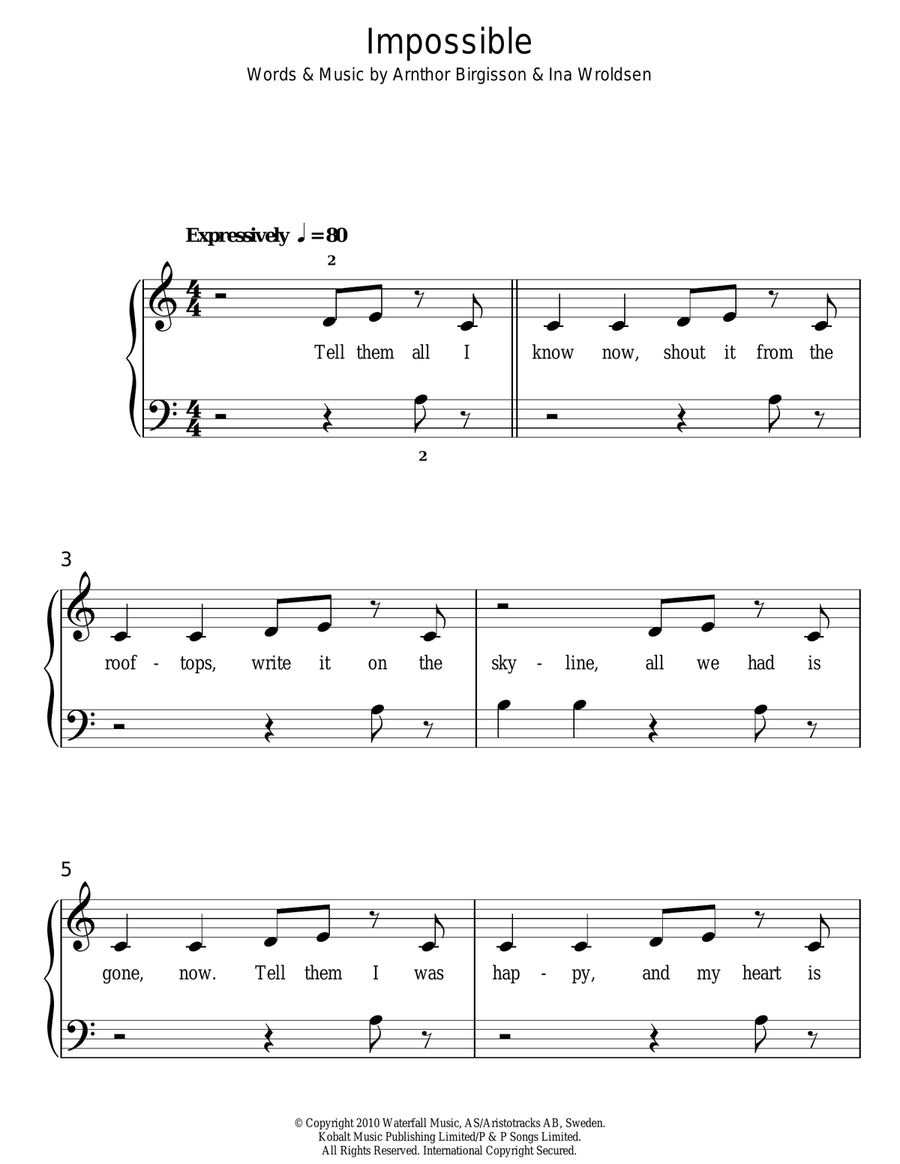 Impossible Easy Piano scores gallery preview page 1