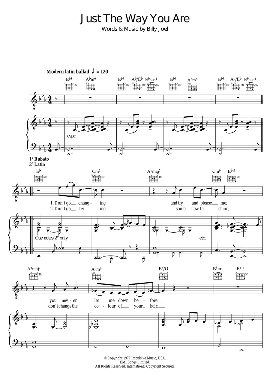 Just The Way You Are Piano, Vocal, Guitar scores gallery preview page 1
