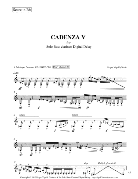 Cadenza V for Solo Bass Clarinet