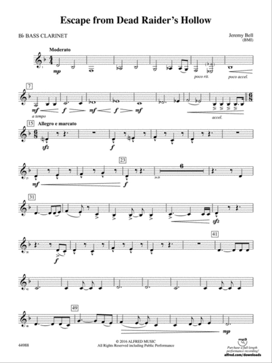 Escape from Dead Raider's Hollow: B-flat Bass Clarinet Concert Band scores gallery preview page 1
