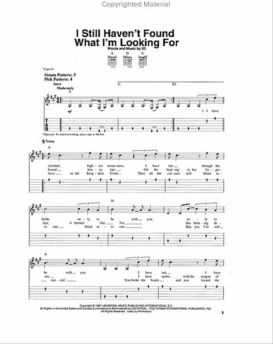 U2 – 18 Singles Guitar Tablature scores gallery preview page 2